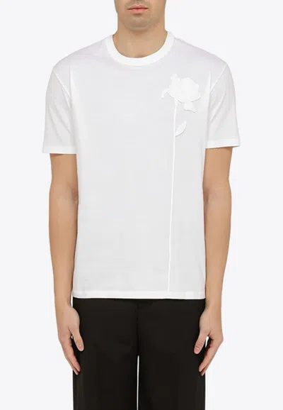 Valentino Flower Embroidery Short-sleeved T-shirt In White