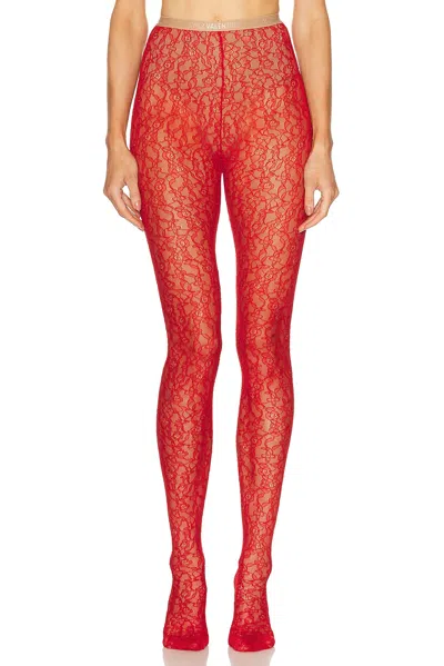 Valentino Flower Lace Tights In Red