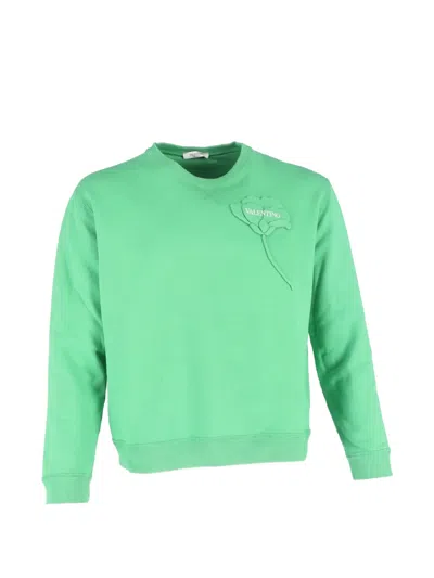 Pre-owned Valentino Flower-patch Crew-neck Sweatshirt In Green