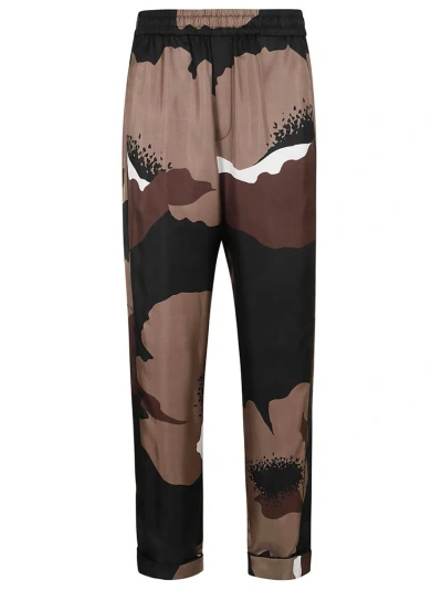 Valentino Flower Portrait-print Pajama Bottoms In Black/clay/ivory