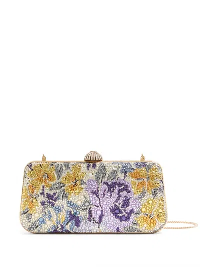 Valentino Garavani Flower Rhinestone Clutch Bag In Yellow