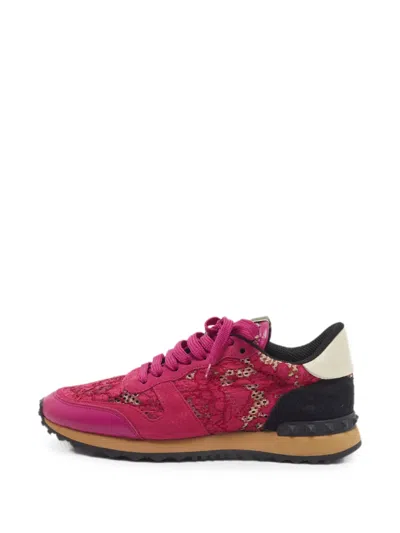 Pre-owned Valentino Garavani Flower-lace Sneakers In Pink