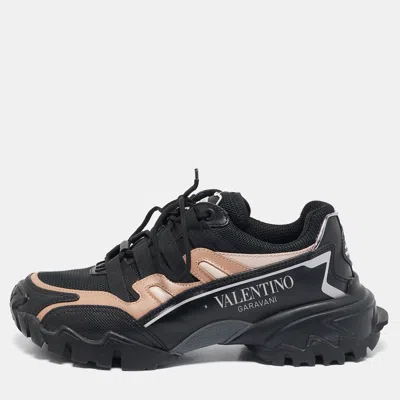 Pre-owned Valentino Garavani Fluorescent Black/beige Mesh And Leather Climbers Sneakers Size 36
