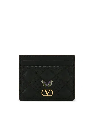 Valentino Garavani Flutterby Card Holder In Nero & Multicolor