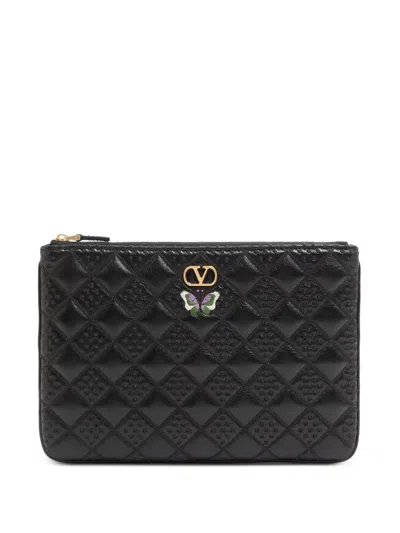 Valentino Garavani Flutterby Clutch In Shiny Nappa Leather With Butterfly Embroidery In Purple