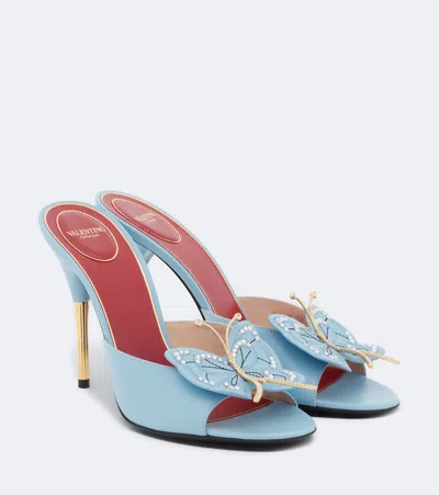 Valentino Garavani Verzierte Mules Flutterby Aus Leder In Blue