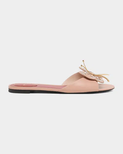 Valentino Garavani Flutterby Flat Slides In Bnw Light