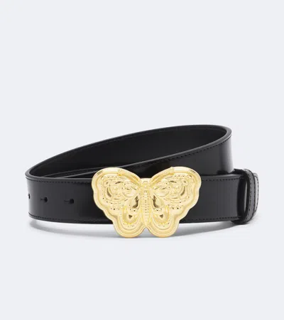 Valentino Garavani Flutterby Leather Belt In Black