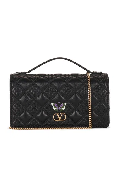Valentino Garavani Flutterby Wallet With Strap In Nero & Multicolor