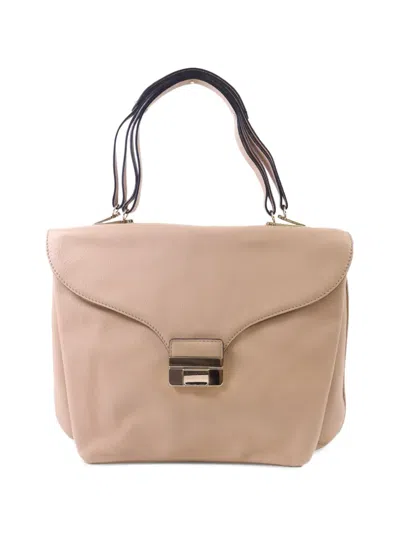 Pre-owned Valentino Garavani Foldover Leather Shoulder Bag In Neutral
