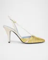 Valentino Folifoliage Sling Back Pumps In Adx Light Ivory/old Gold