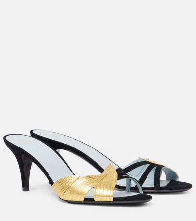 VALENTINO GARAVANI FOLIEFOLIAGE 65 SUEDE AND LEATHER SANDALS