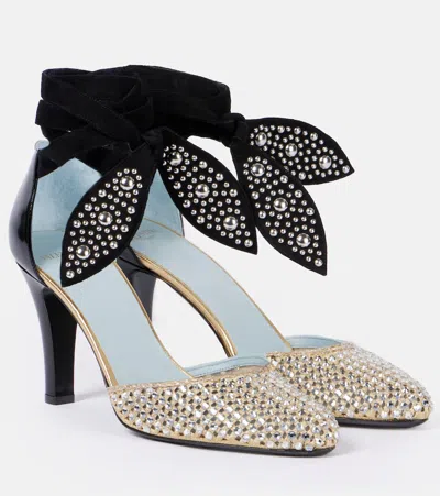 Valentino Garavani Foliefoliage 85 Suede And Leather Pumps In Black