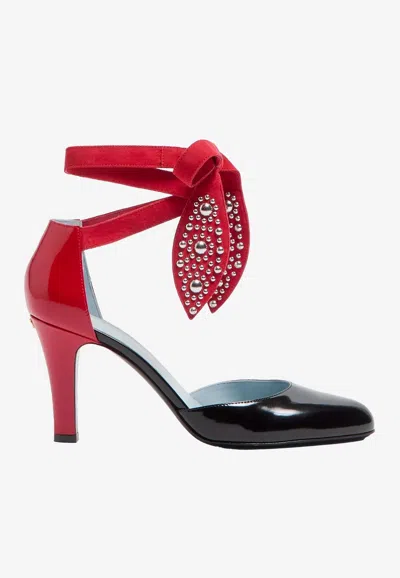 Valentino Garavani Foliefoliage 85 Wraparound Leather Pumps In Black