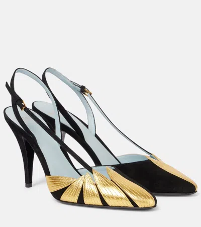 VALENTINO GARAVANI FOLIEFOLIAGE 90 SUEDE SLINGBACK PUMPS