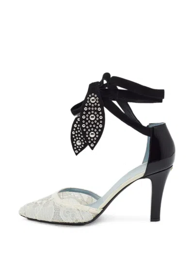 Pre-owned Valentino Garavani Foliefoliage Ankle-tie Pumps In White