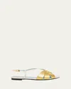 Valentino Foliefoliage Bicolor Leather Slingback Sandals In Light Ivory Gold