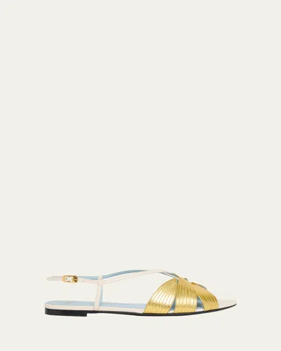 VALENTINO GARAVANI FOLIEFOLIAGE BICOLOR LEATHER SLINGBACK SANDALS