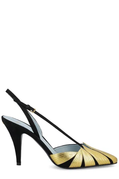 Valentino Garavani High Slingback Foliefoliage Black And Gold In Multi