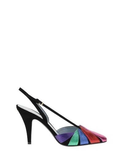 Valentino Garavani Foliefoliage Slingback Pumps In Black/multicolour