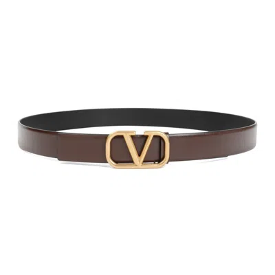 Valentino Garavani Fondant Calf Leather V Signature Belt In Brown