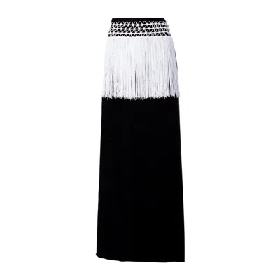 Pre-owned Valentino For Henri Bendel Vintage Black + White Fringe Maxi Skirt