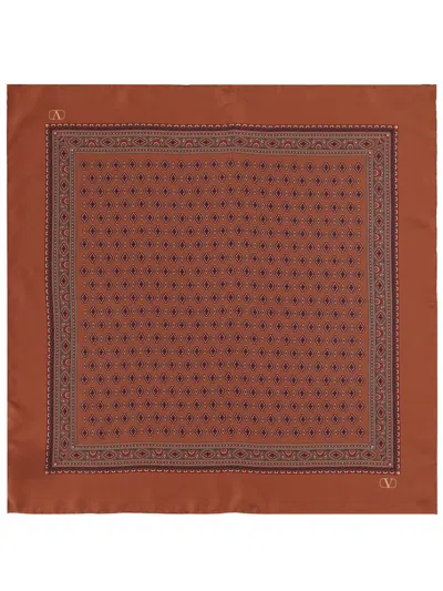 Valentino V-logo Geometric-print Scarf In Brown