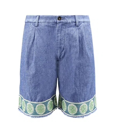 Valentino Jacquard-hem Denim Bermuda Shorts In Blue