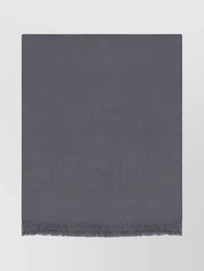 Valentino Frayed Hems Fringed Jacquard Scarf In Gray