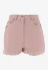 Valentino Knee Length Shorts Frayed Hem Floral Pockets Belt Loops In Pink