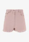 Valentino Knee Length Shorts Frayed Hem Floral Pockets Belt Loops In Pink