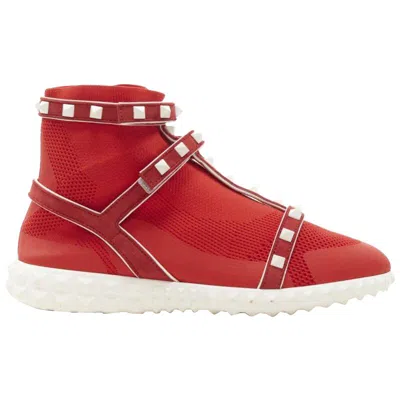 Pre-owned Valentino Garavani Valentino Free Rockstud Bodytech Red Sock Knit White Stud High Top Sneaker Eu36