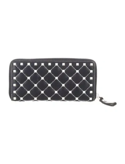 Pre-owned Valentino Garavani Free Rockstud Quilted Long Rockstud Accents Continental Wallet In Blue