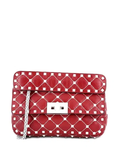 Pre-owned Valentino Garavani Free Rockstud Spike Flap Bag Quilted Leather Small Shoulder Bag In Red