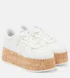 Valentino Leather Platform Sneakers Perforated Detailing In Weiss