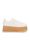 Valentino Leather Platform Sneakers Perforated Detailing In Bianco & Naturale