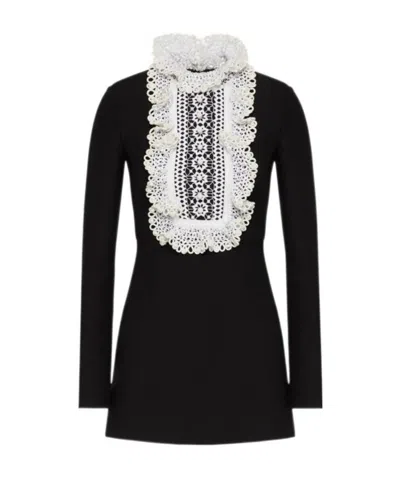 Valentino Women's Embroidered-lace Wool And Silk-blend Mini Dress In Black Ivory