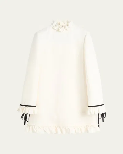 VALENTINO FRILL HIGH NECK CONTRAST TRIM MINI DRESS