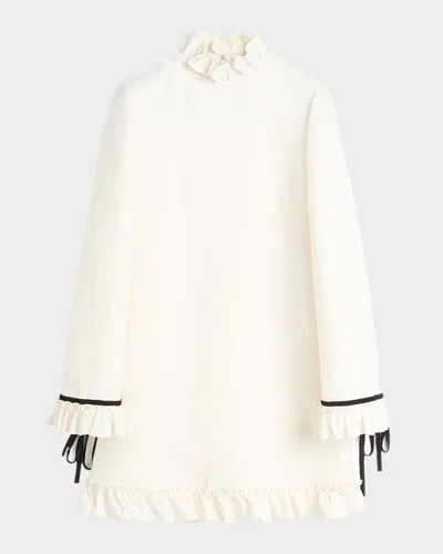 VALENTINO FRILL HIGH NECK CONTRAST TRIM MINI DRESS