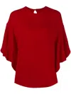 Valentino Frilled Tulip-sleeve Blouse In Red