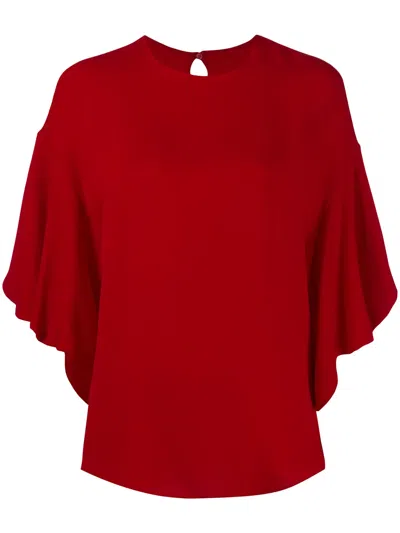 Valentino Frilled Tulip-sleeve Blouse In Red