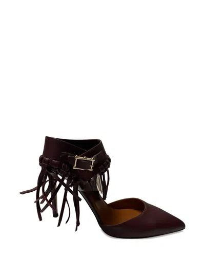 Pre-owned Valentino Garavani Fringe Ankle-strap Pumps In Red