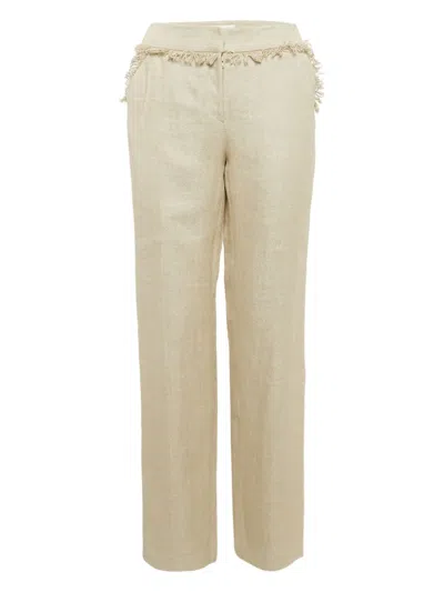 Pre-owned Valentino Fringe-detailed Trousers In Neutral