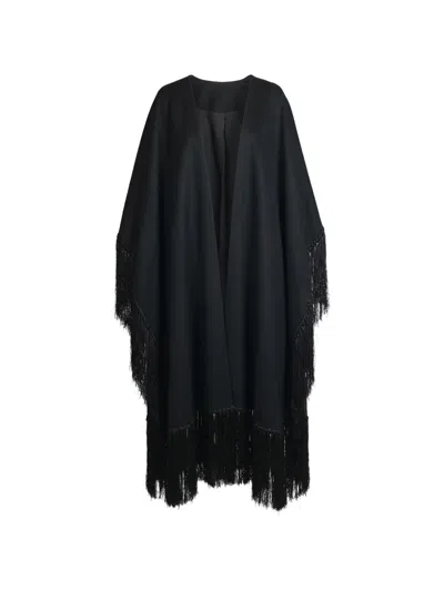 Valentino Fringe Poncho In Black