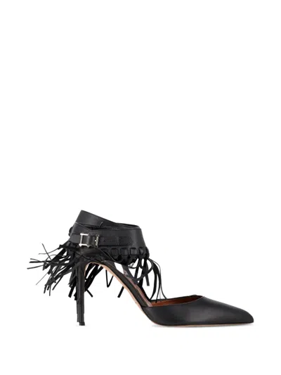 Pre-owned Valentino Garavani Fringed Ankle-strap Pumps In Black