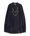 Valentino Suede Cape With Fringes In Navy Blue