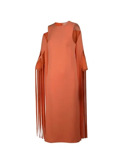 Valentino Fringed Cold-shoulder Maxi Dress In Brown