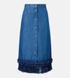 Valentino Cotton-linen Fringed Midi Skirt In Blue