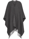 Valentino Iconographic Wool And Silk Blend Poncho In Gray