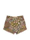 Valentino Fringed Floral-print Shorts In Brown